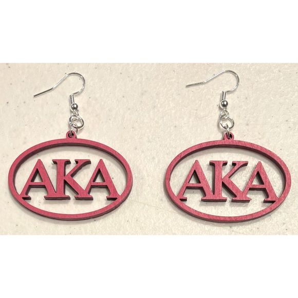 1.3" x 1.75" Pink Alpha Kappa Alpha Wood Earrings - Picture 1 of 1